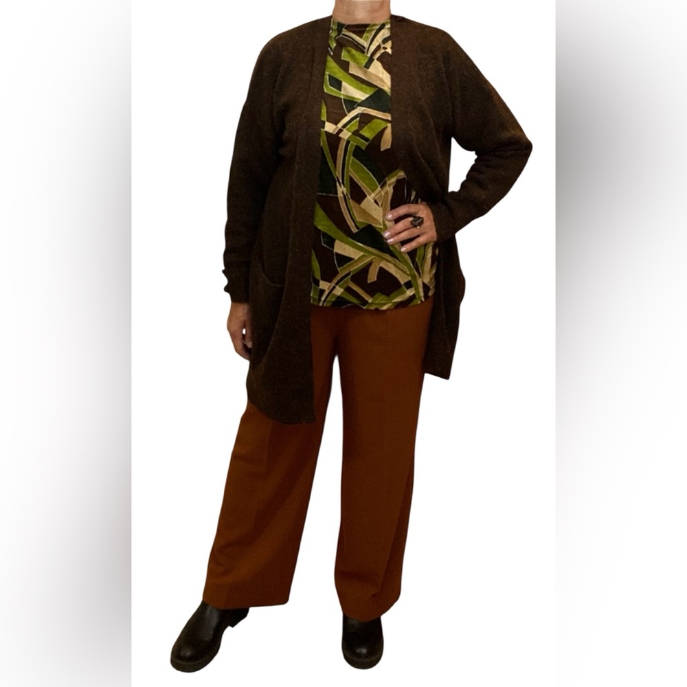 Wool Alpaca Blend Chocolate Brown Open Front Cardigan Large fuzzy cozy Normcore
